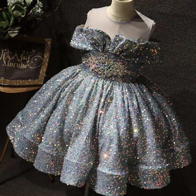 Girls' Short Dress Sleeve Solid Kids Color Party