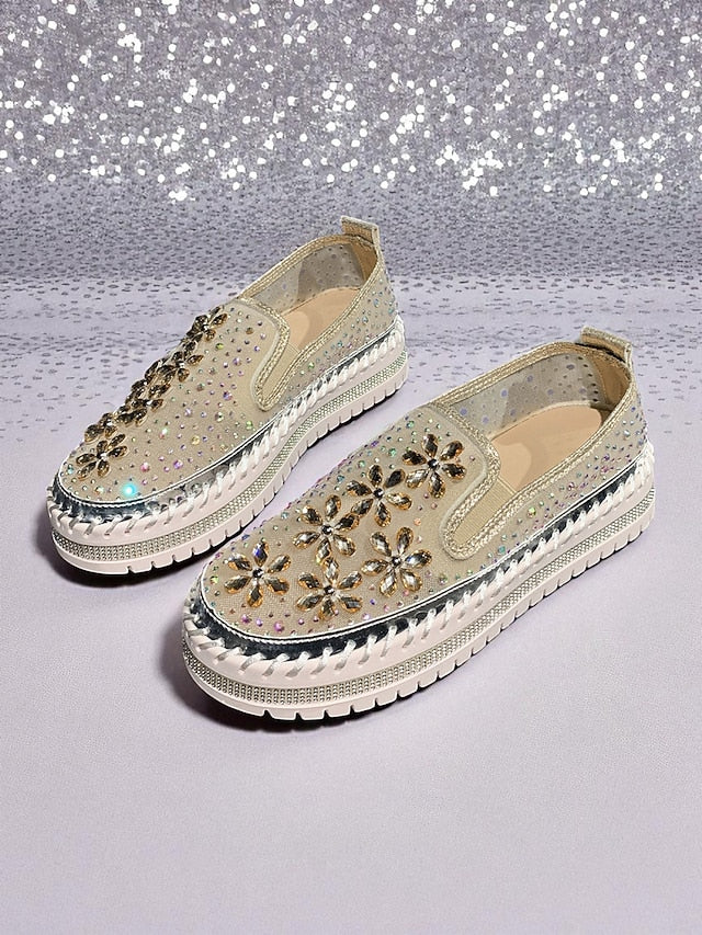 Rhinestone Sneakers with Mesh Women's Embellished Slip-On