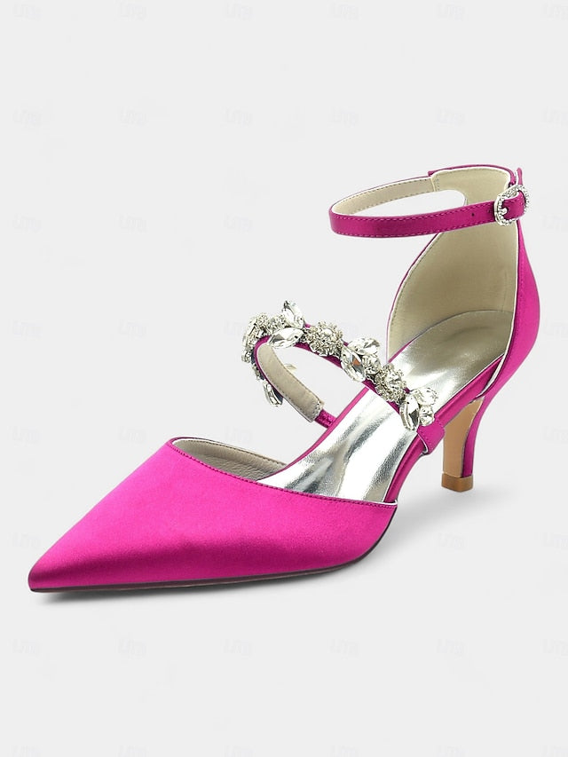 - Satin Rhinestone Black Heels Embellishments with Women's