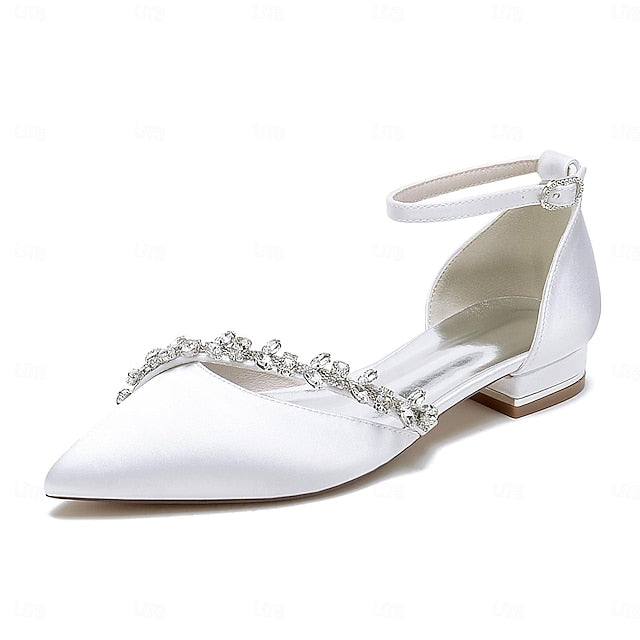 – Flats Pointed Toe Wedding Elegant Satin Women's White