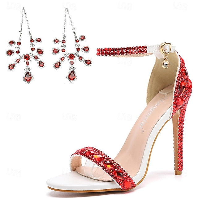Matching Stiletto Green Women's with Rhinestone Ankle Heels