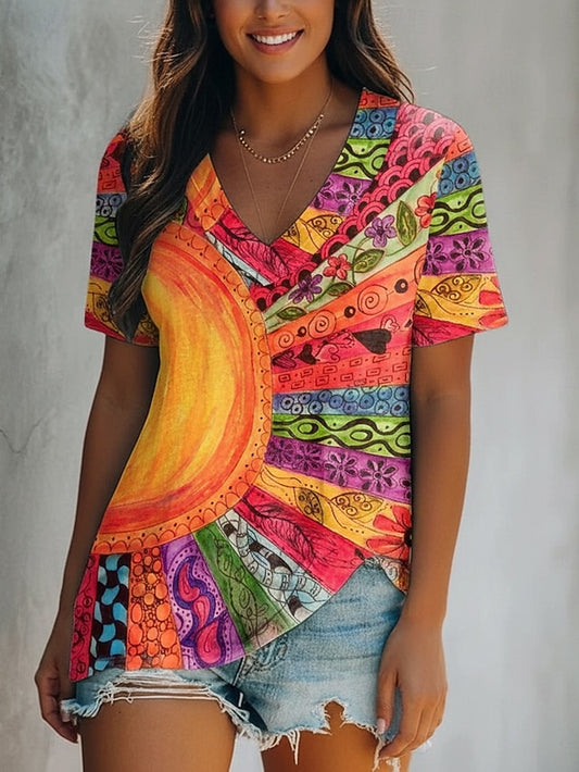 Women's T Shirt Print Floral Graphic Color Block Vintage