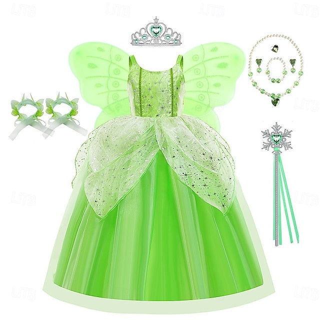 Tinker Princess Bell Fairytale Tiana Dress Theme Girl Flower