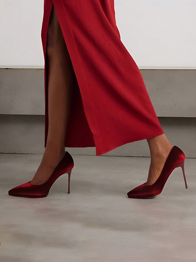 Velvet Burgundy Pumps with and Women's Heel Stiletto