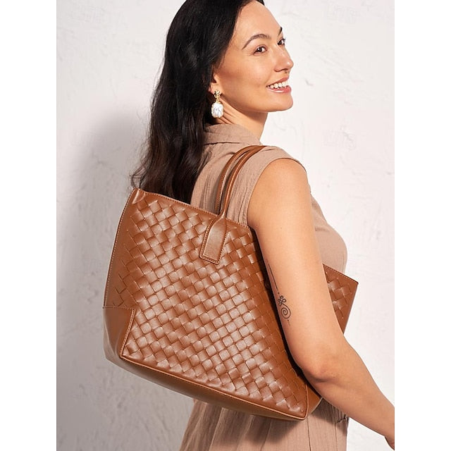 Stylish Brown Women's Leather Woven – Tote and Bag