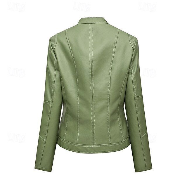 Leather Jacket Pocket Faux Women's Comfortable Zipper