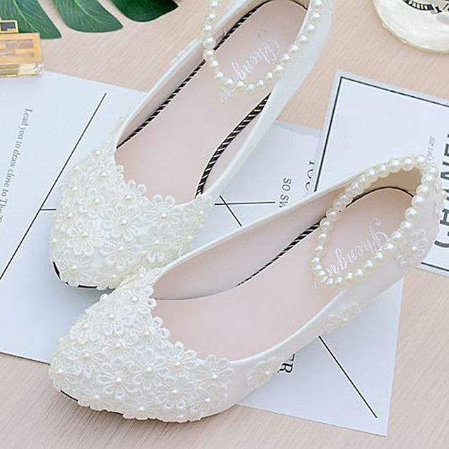 Pearl – Lace Heels Women's Floral Wedding Decorated White