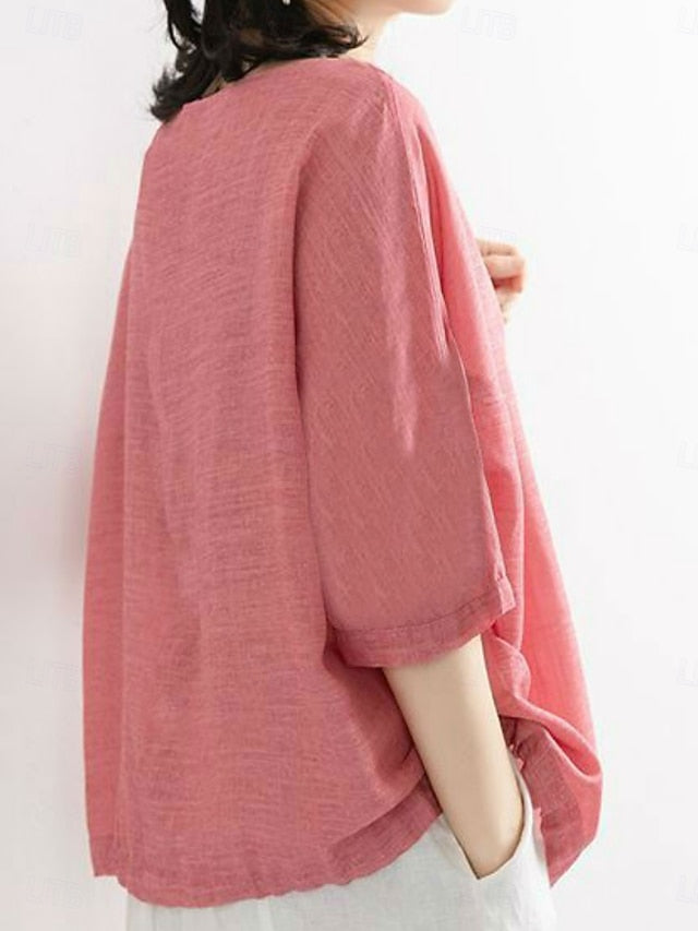 Women's Shirt Solid Color Stylish Casual 3/4 Length Sleeve