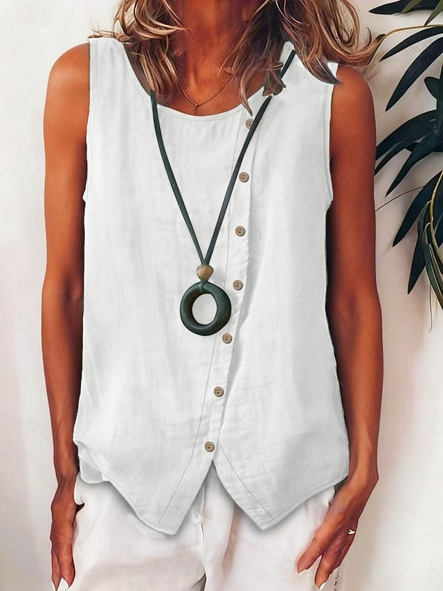 Women's Shirt Blouse Sleeveless Shirt Buttons Solid Color