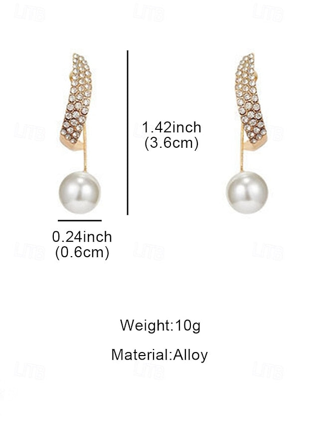 Gold-Plated Detailing Elegant Earrings Pearl Crystal – with