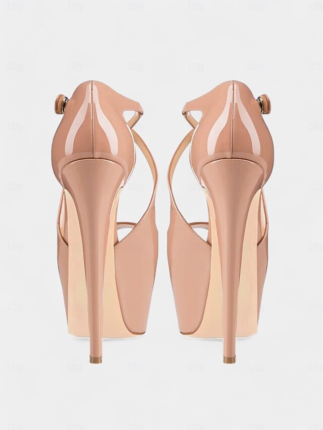 Black Leather Heels Platform Cross with Red Stiletto and Patent