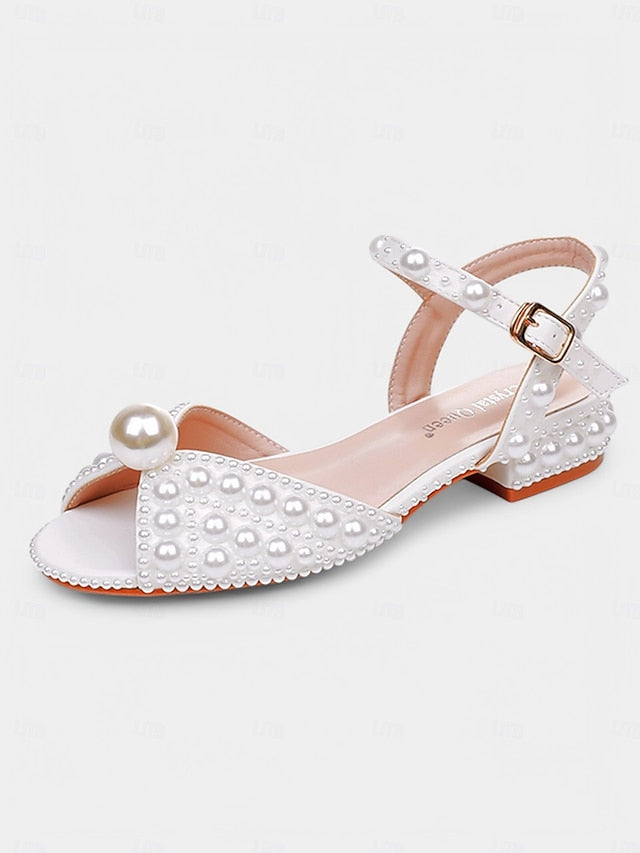 Low Women's – White Sandals Pearl-Embellished Heel
