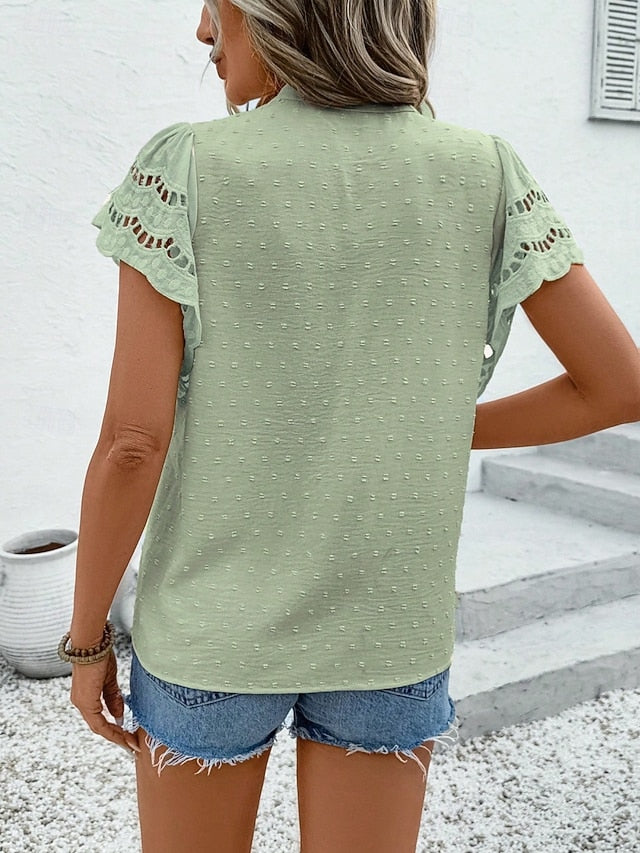 Women's Lace Shirt Lace Patchwork Buttons Solid Color