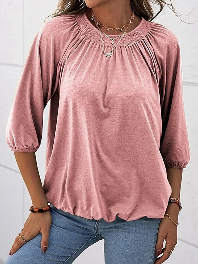 Women's T Shirt Plain Fashion Modern 3/4 Length Sleeve Crew