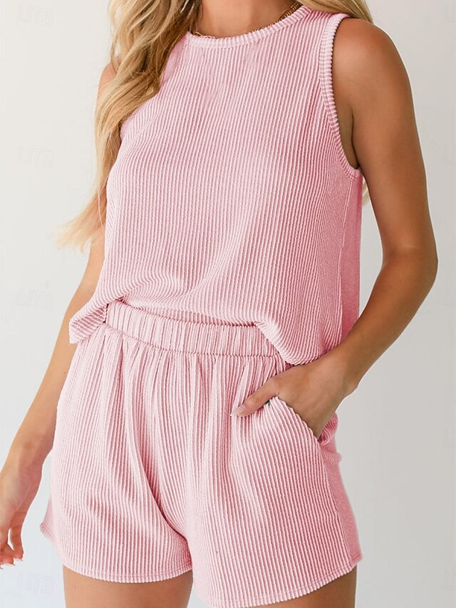 Women's Two Piece Sets Vest Camis Sleeveless Crew Neck