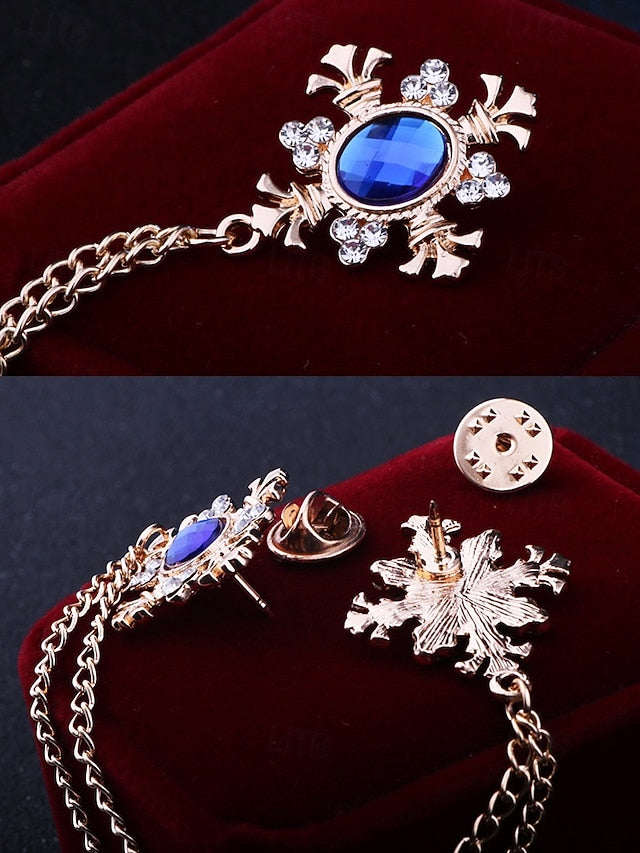 Vintage Brooch Double Elegant Chain Blue – Collar Gem