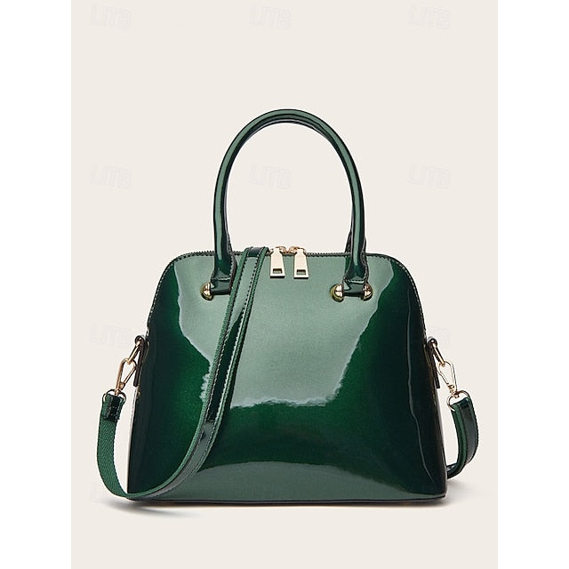 Elegant Leather Women's Tote Shiny Patent Green - Bag