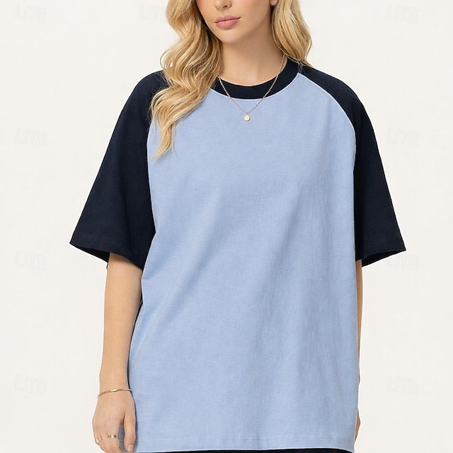 Women's Tee Raglan T Shirt 100% Cotton Patchwork Color