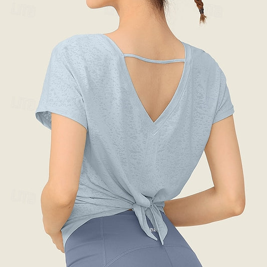 Women's Solid Colored Workout Tee Workout Tops Loose Fit