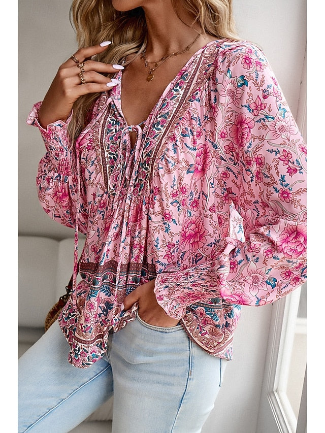 Women's Shirt Blouse Print Flower Daily Stylish Casual Long
