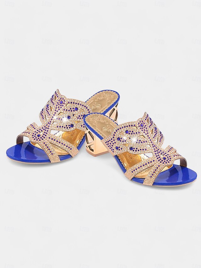 and Gold - Heeled Sandals Embellished Green Rhinestone