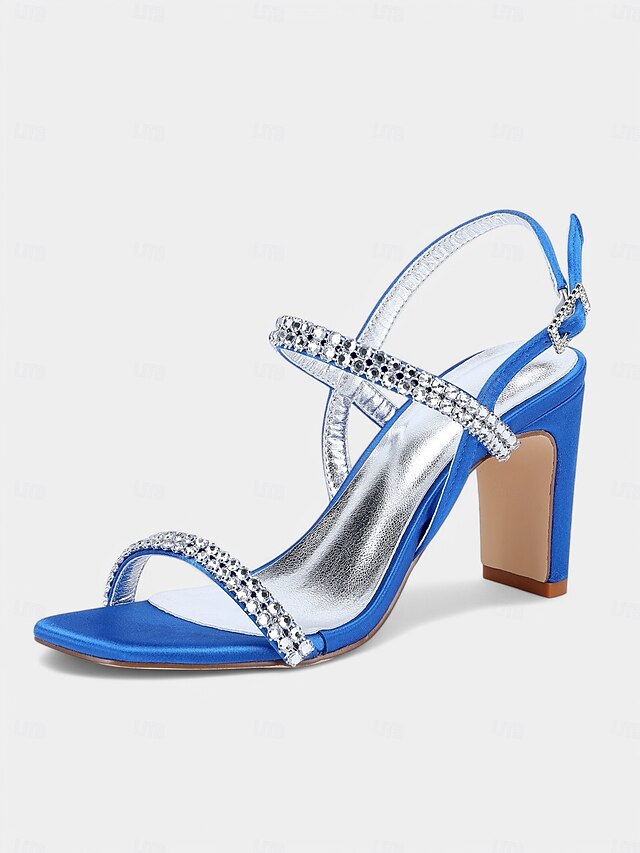 – Rhinestone Prom Women's Heel Sandals White Block Bridal