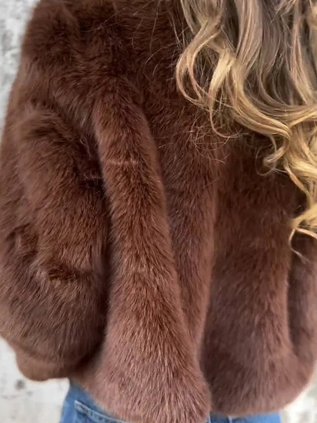 Faux Fur Zipper Warm Casual Coat Plain Breathable Women's