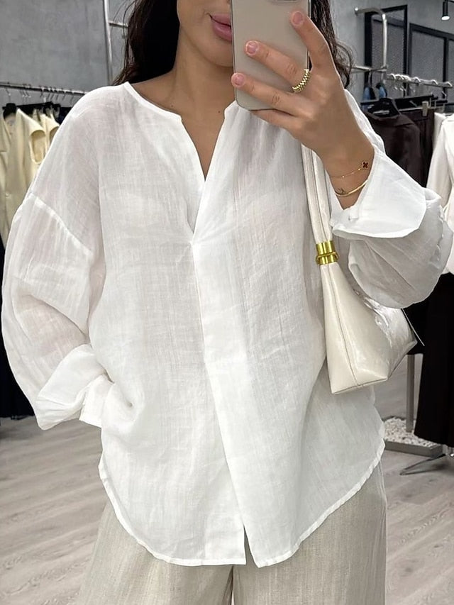Women's Blouse Cotton Shirt Solid Color Daily Stylish Basic