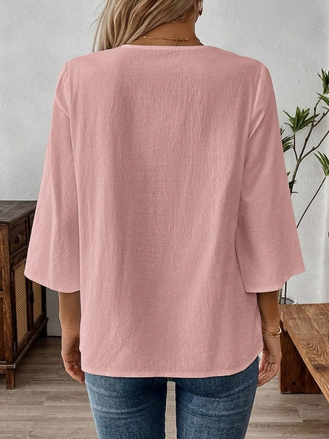 Women's Shirt Blouse Lace Tops Lace Solid Color Stylish