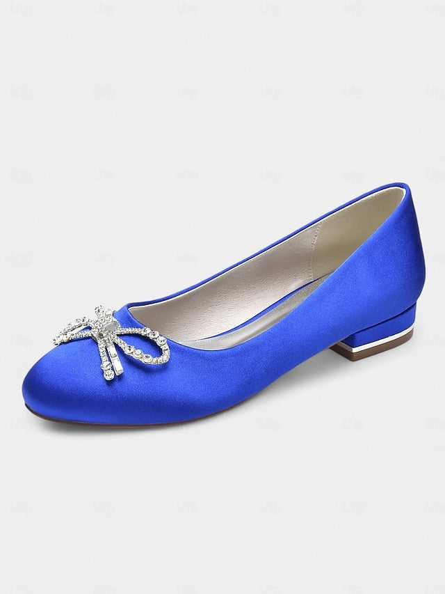 Round-Toe Bow Embellished Rhinestone - Women's Flats