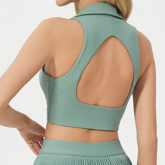 Women's Solid Colored Halter Tank Top Build-in Bra UV