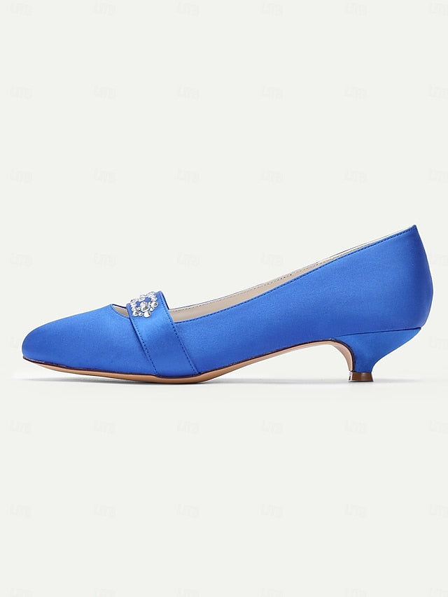 Blue Women's Rhinestone with Satin Kitten Heels