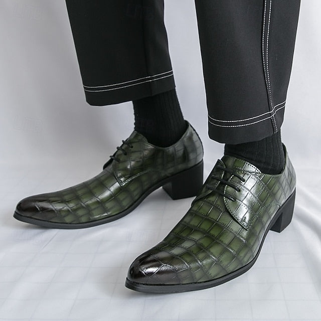 Men's – Red Leather Crocodile Pattern Shoes Faux