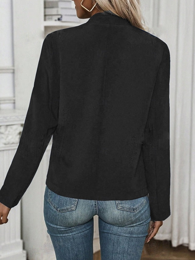 Women's Blazer Sweatpants Long Sleeve Shirt Collar Plain