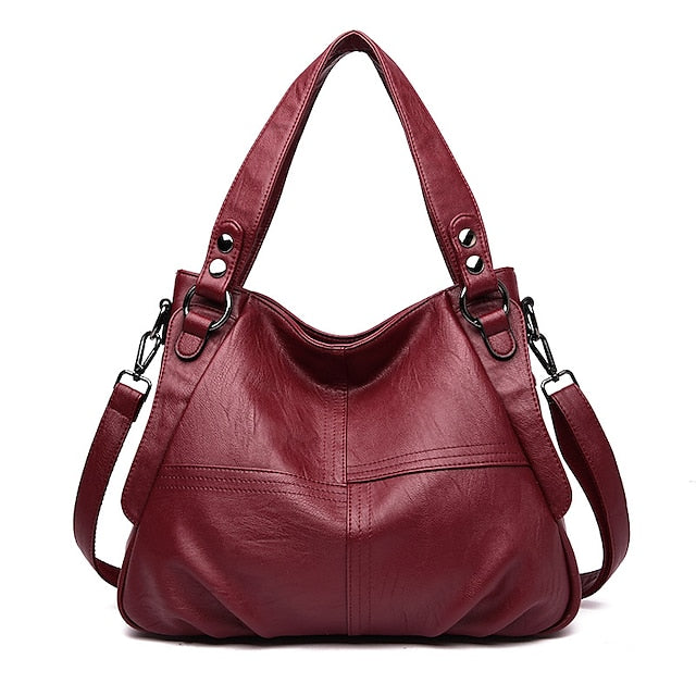 Large Shoulder – Leather Burgundy Faux Bag Women's
