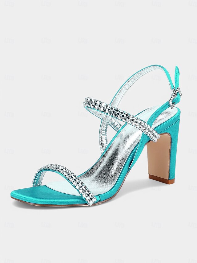 – Rhinestone Prom Women's Heel Sandals White Block Bridal