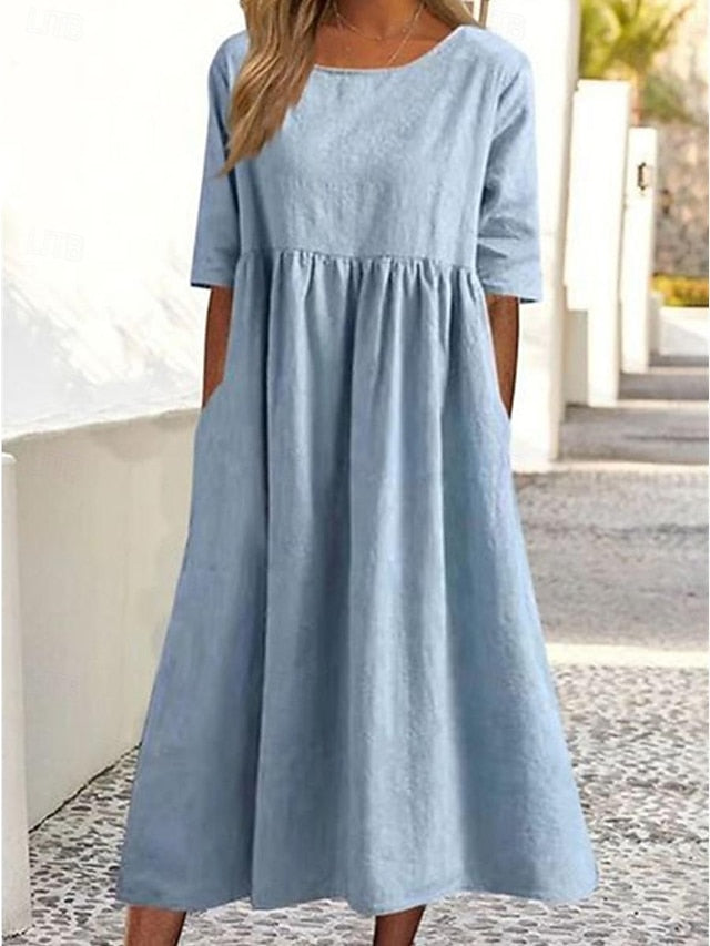 Women's Blue White Navy Blue Summer Spring Midi Dress Faux