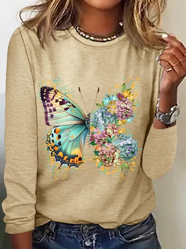 Women's T Shirt Print Graphic Animal Butterfly Vintage