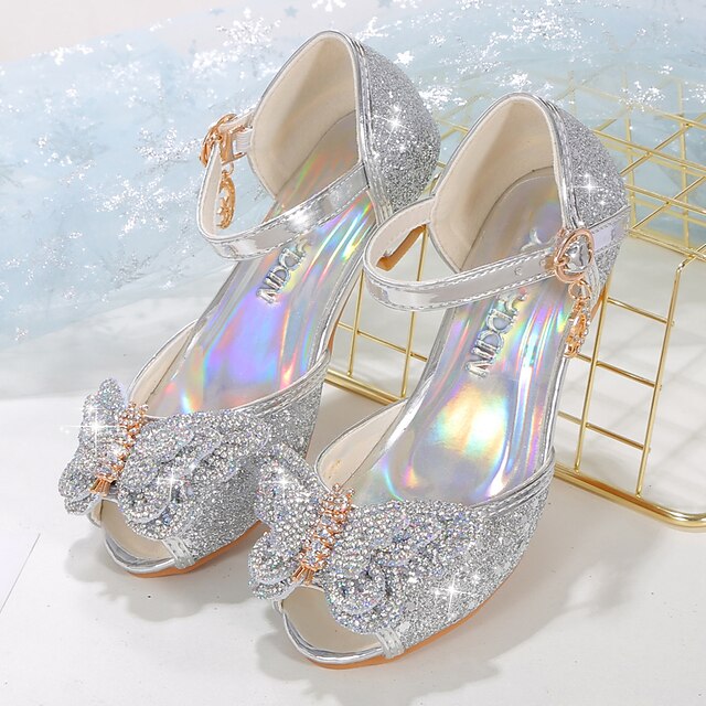 Silver Shoes – Sparkly Girls' Bowknot Glitter Princess