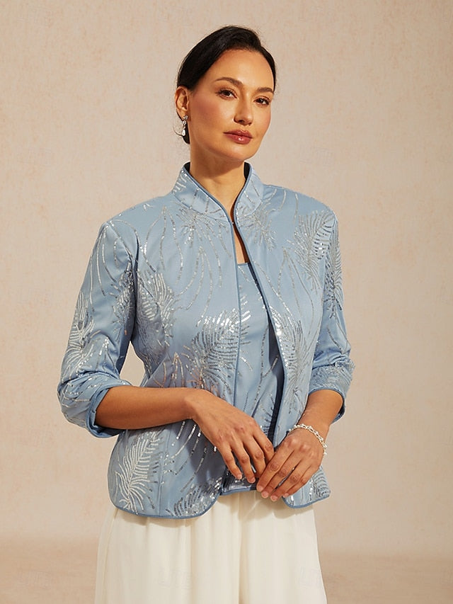 Women's Dressy Tops Elegant High Neck Blue Spring Fall