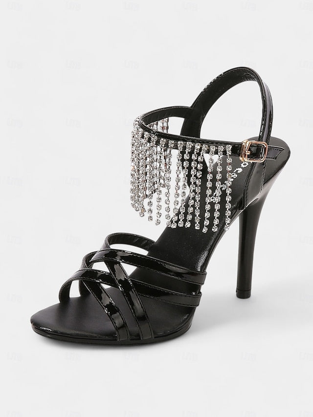 Leather Rhinestone Women's Stiletto Red Patent with Sandals