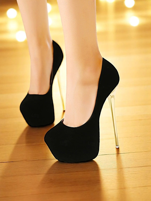 Women's Red Metallic Stiletto Heels with and Suede Platform