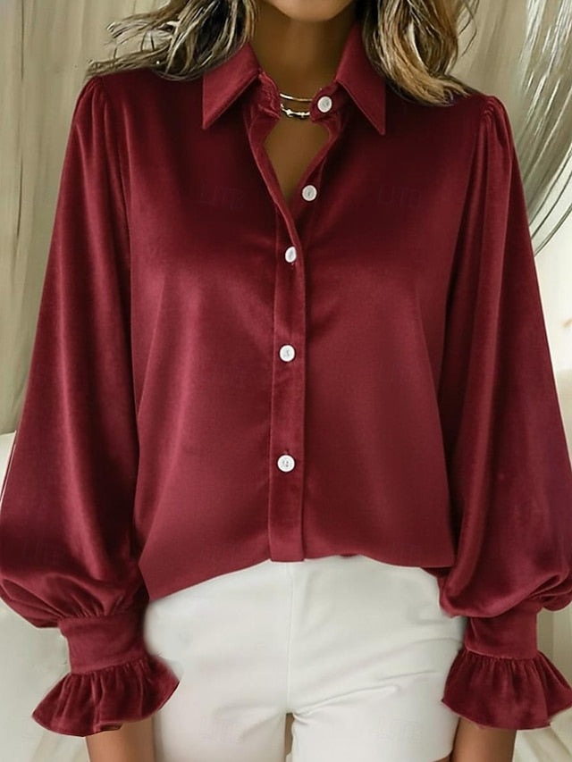 New Year Women's Velvet Ruffle Solid Color Stylish Basic