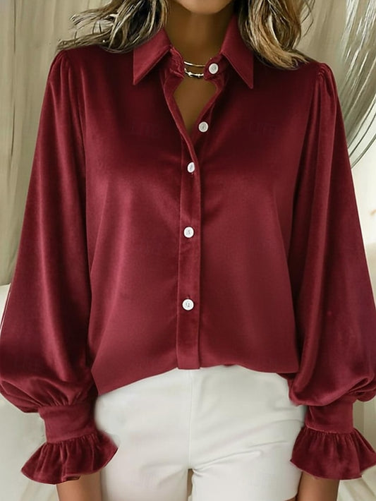 New Year Women's Velvet Ruffle Solid Color Stylish Basic