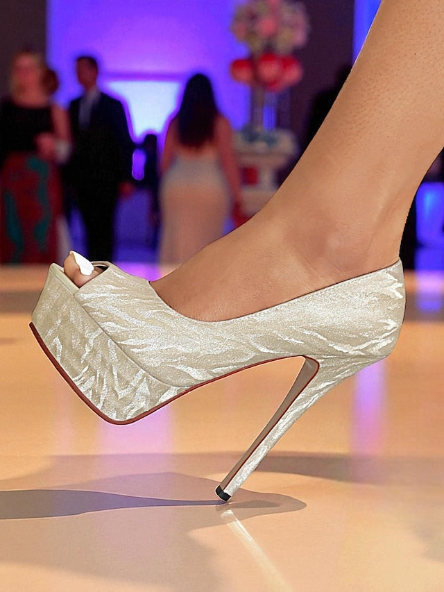 with Silver Women's Pattern Platform Subtle Peep-Toe Heels