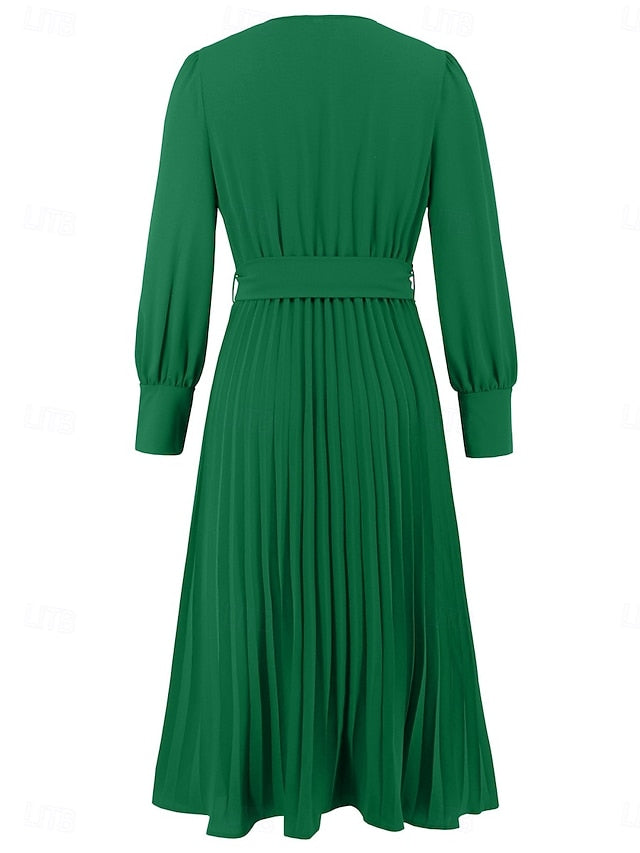 Women's Casual Dress Midi Dress Belted Casual V Neck Long