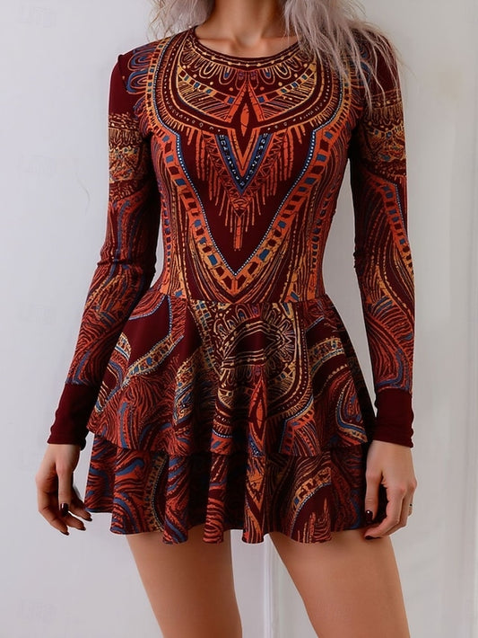 Women's One Piece Swimsuit with Skirt Boho Dress Tummy