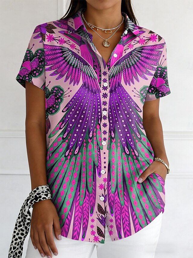 Women's Shirt Buttons Print Graphic Abstract Vintage