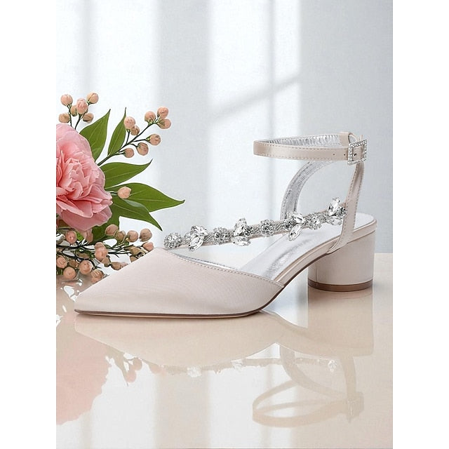 Heel Pumps Rhinestone Women's Purple Satin with Block