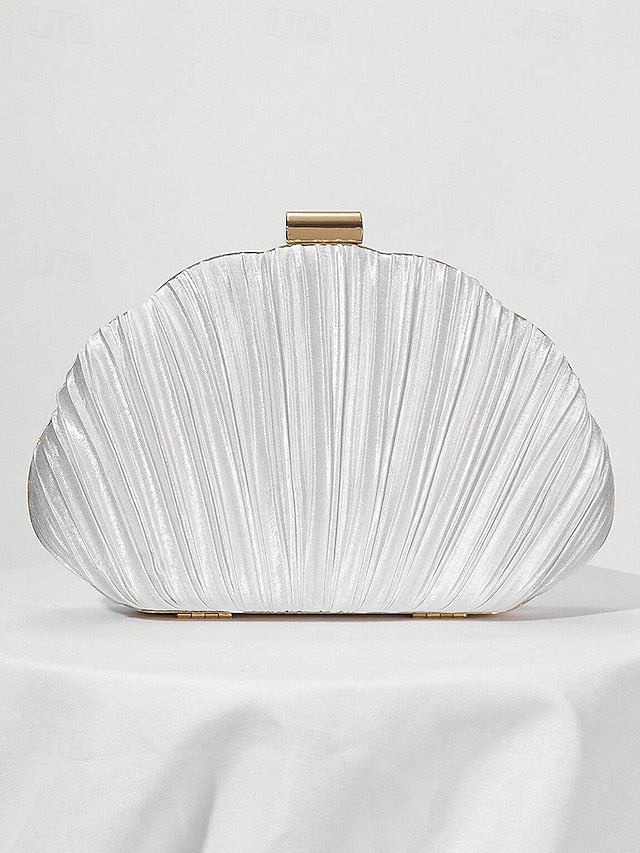 Women's Satin Clutch Shell Purse Pleated Evening